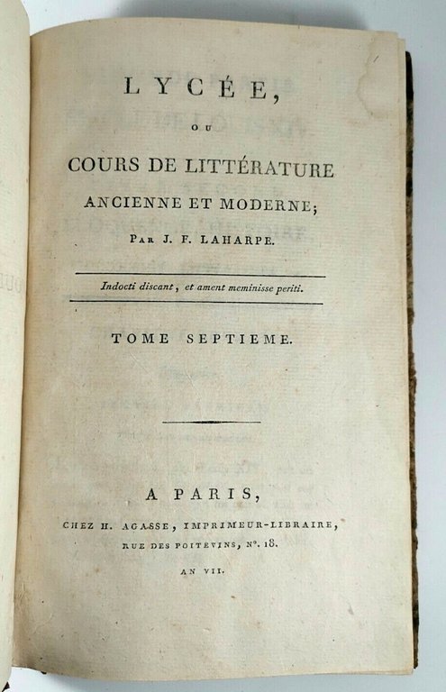 LYCEE OU COURS DE LITTERATURE ANCIENNE ET MODERNE tomo 7 …