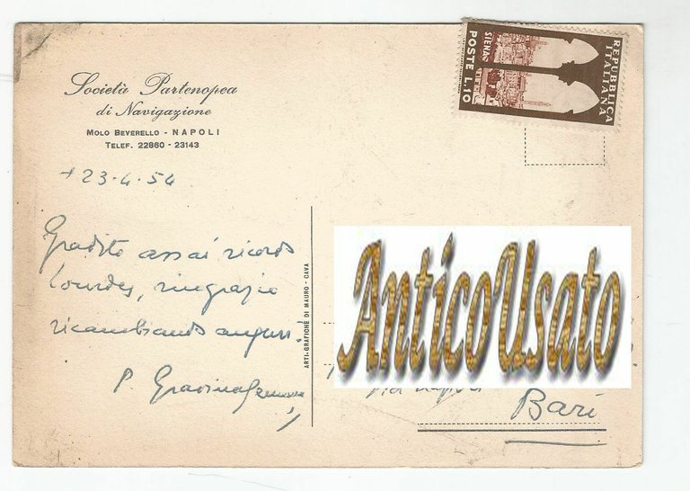 M N ABBAZIA cartolina società partenopea di navigazione - viaggiata …