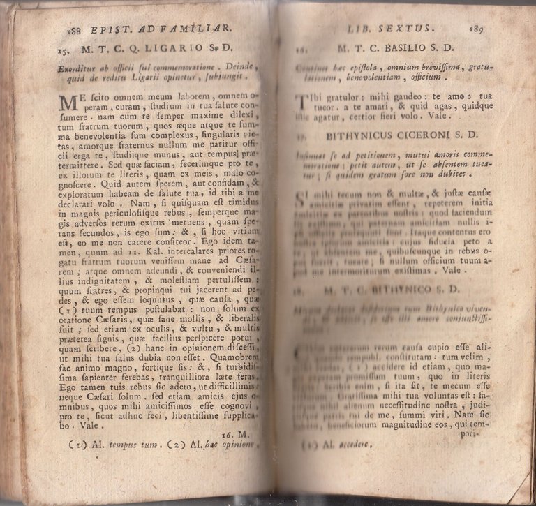 M TULLII CICERONIS EPISTOLARUM AD FAMILIARES Libri XVI 1773 Manfrè …