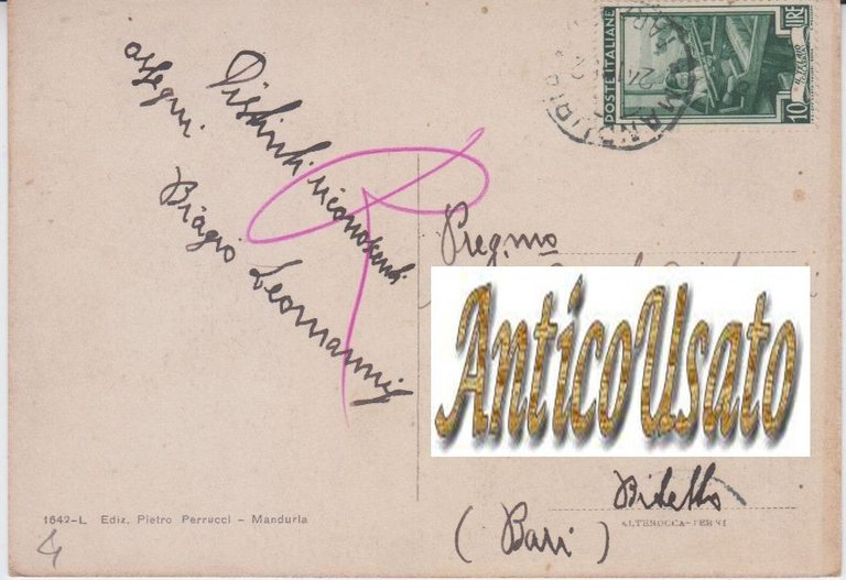 MANDURIA Piazza San Francesco Cartolina Viaggiata 1952 Taranto Edizioni Perrucci | Immagine Gallery 2