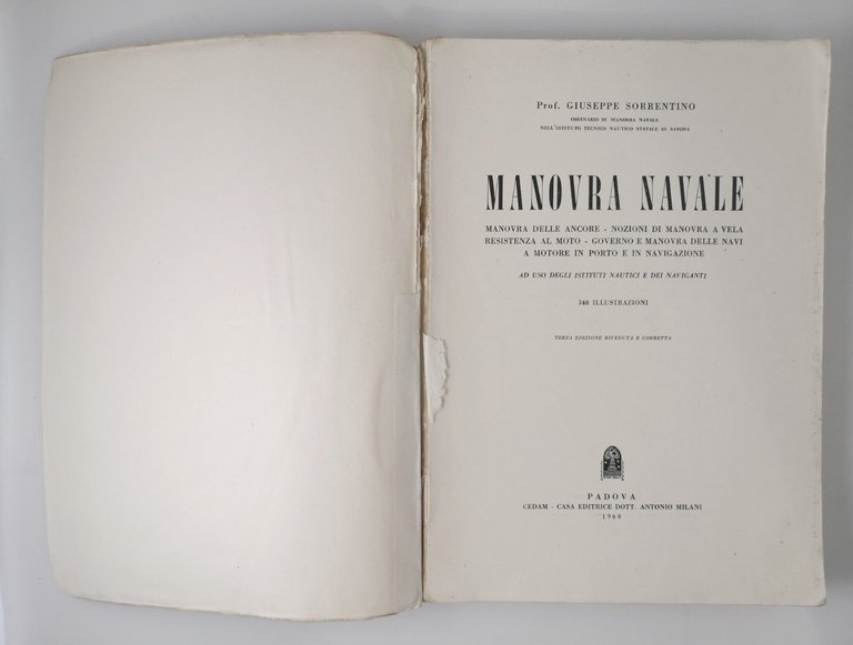 MANOVRA NAVALE di Giuseppe Sorrentino 1960 CEDAM ancore vela Navi …
