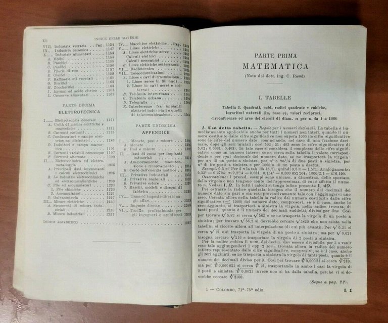 MANUALE DELL'INGEGNERE CIVILE E INDUSTRIALE di Giuseppe Colombo 1951 Hoepli