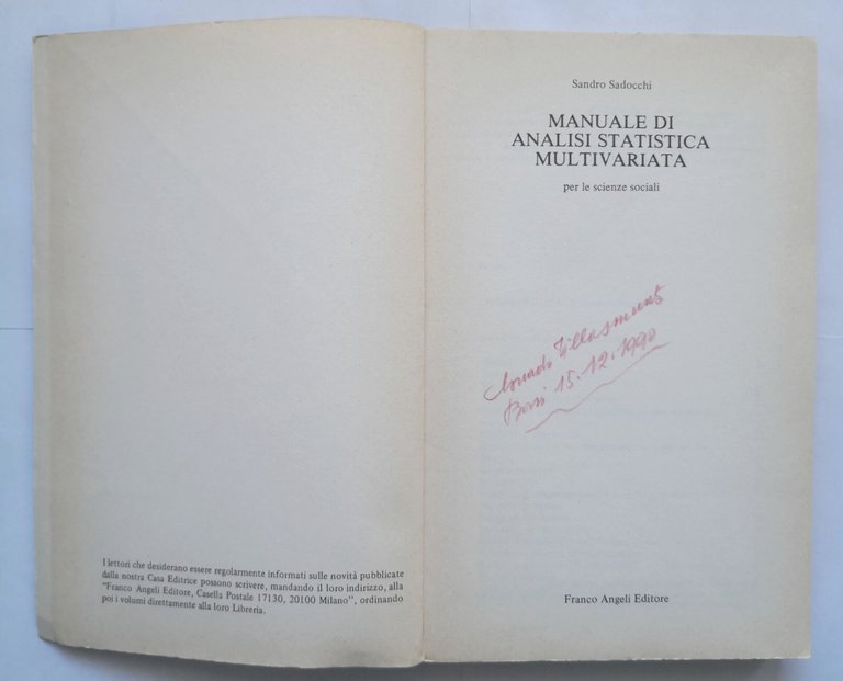 MANUALE DI ANALISI STATISTICA MULTIVARIATA Sandro Sadocchi 1981 Angeli Libro