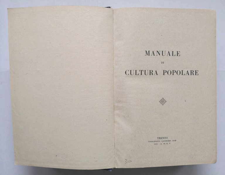 MANUALE DI CULTURA POPOLARE 1931 Tipografia Casimiro Aor Trento Libro … | Immagine Gallery 3