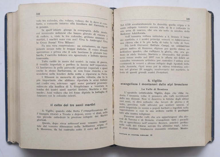 MANUALE DI CULTURA POPOLARE 1931 Tipografia Casimiro Aor Trento Libro …