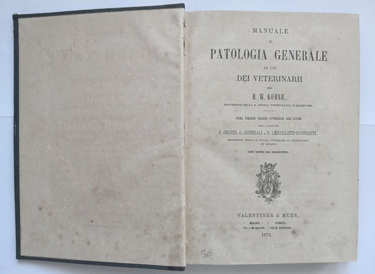 MANUALE DI PATOLOGIA GENERALE ad uso dei veterinarii di Kohne …