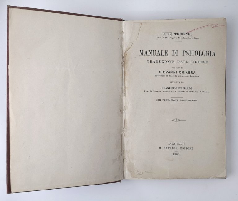 MANUALE DI PSICOLOGIA E B Titchener 1902 Carabba Libro Antico …