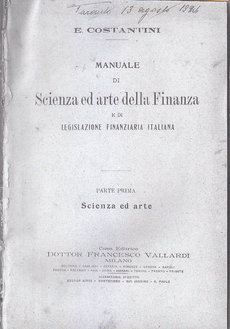 MANUALE DI SCIENZA ED ARTE DELLA FINANZA PARTE I Costantini …