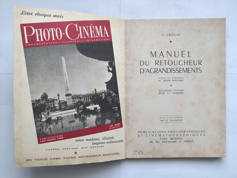 MANUEL DU RETOUCHEUR D'AGRANDISSEMENTS di Frouin 1951 Paul Montel libro …