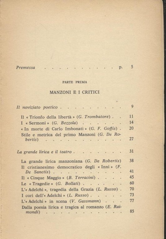 MANZONI E LA CRITICA di Lanfranco Caretti 1969 Laterza libro …
