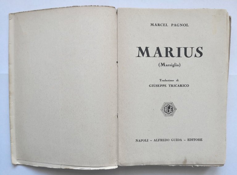 MARIUS Marsiglia di Marcel Pagnol 1931 Alfredo Guida Libro opera …