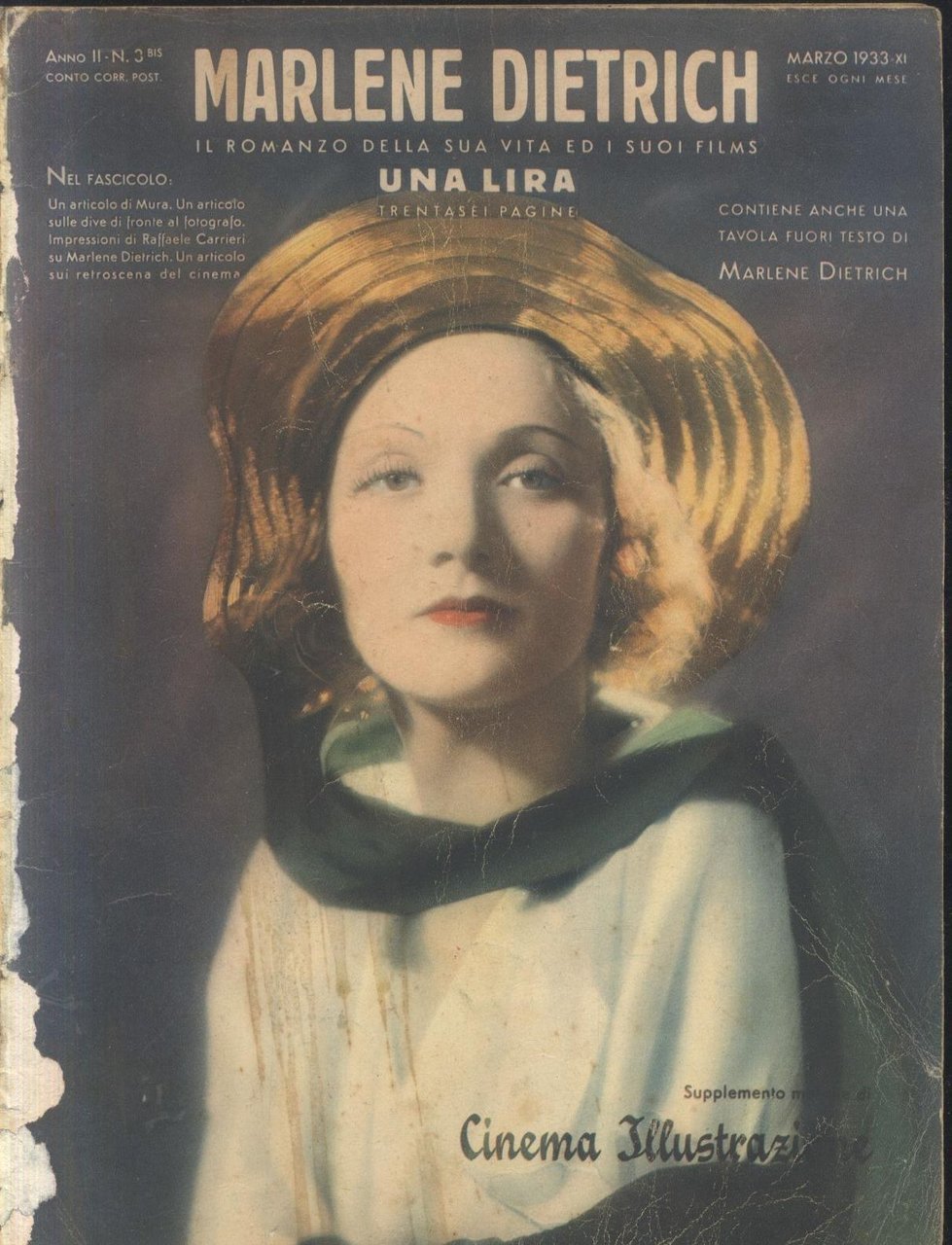 MARLENE DIETRICH Rivista Giornale Vintage CINEMA ILLUSTRAZIONE 1933 biografia