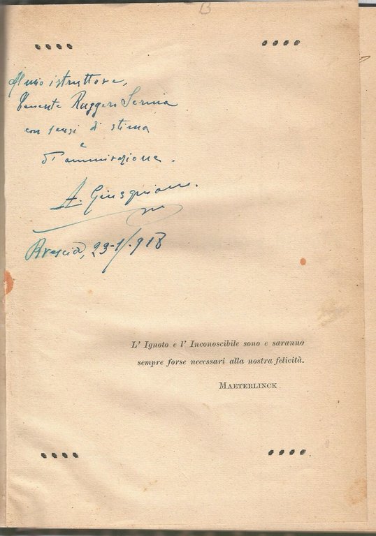 MAURIZIO MAETERLINCK POETA E FILOSOFO di Antonio Giusquiano 1917 libro …