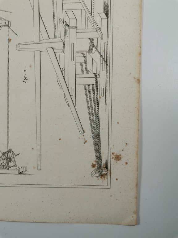 MECCANICA ARGANO CAPRA Incisione Stampa Rame 1866 Tavola Originale antica