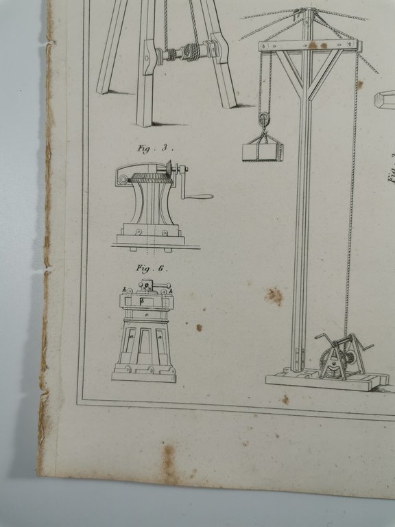 MECCANICA ARGANO CAPRA Incisione Stampa Rame 1866 Tavola Originale antica