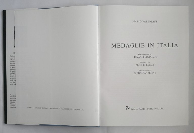MEDAGLIE IN ITALIA di Mario Valeriani 1993 Edizioni Radio libro …