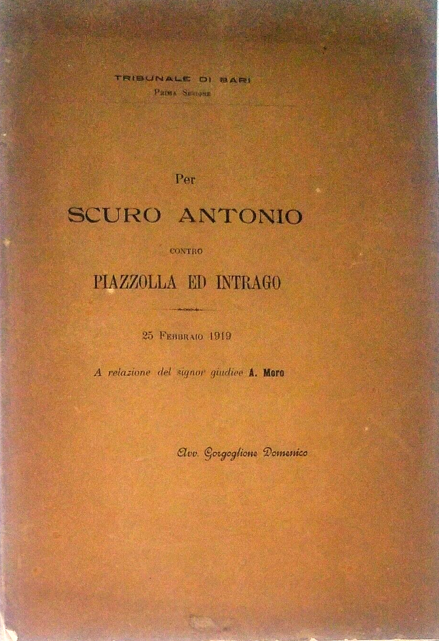 MEMORIA dell'avv.ocato Gorgoglione tribunale di Bari 1919 Libro Diritto Antico