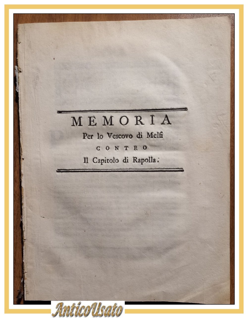 MEMORIA PER LO VESCOVO DI MELFI CONTRO IL CAPITOLO DI …