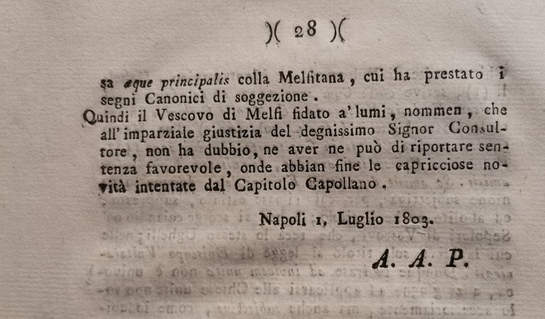 MEMORIA PER LO VESCOVO DI MELFI CONTRO IL CAPITOLO DI …