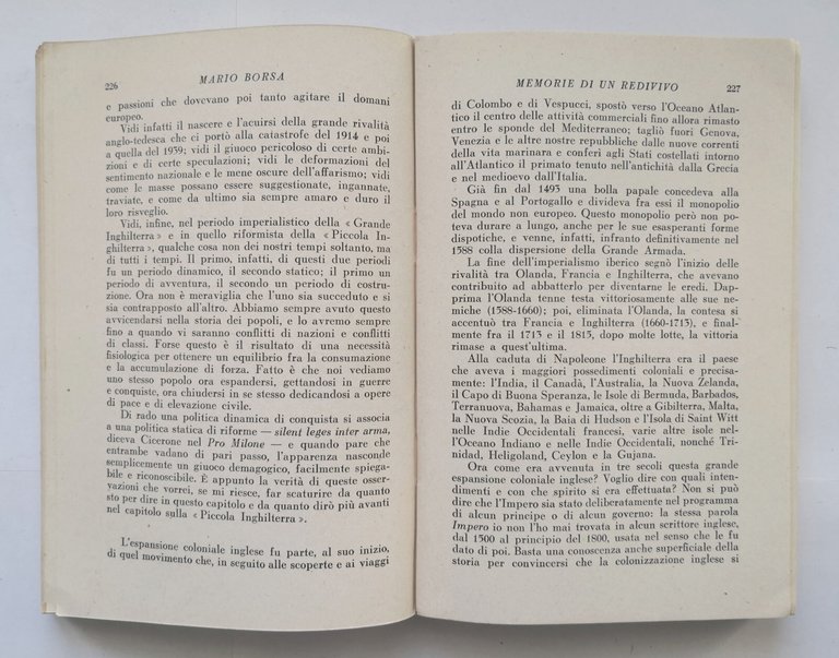 MEMORIE DI UN REDIVIVO Mario Borsa 1945 Rizzoli Libro Romanzo …
