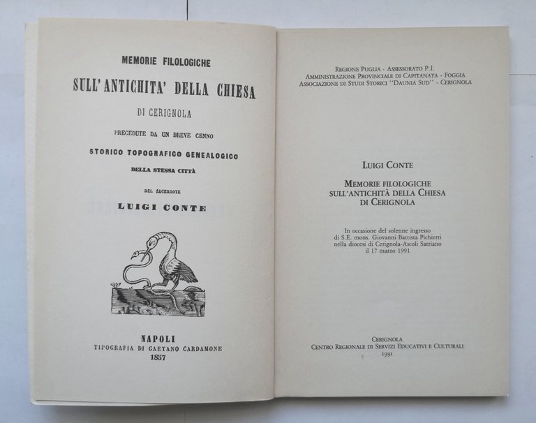 MEMORIE FILOLOGICHE SULL'ANTICHITÀ DELLA CHIESA DI CERIGNOLA L Conte 1991 …