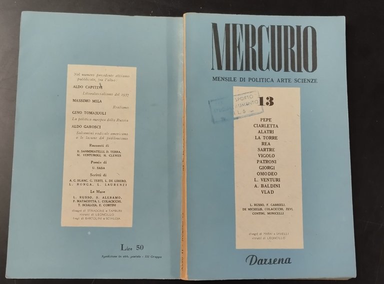 MERCURIO MENSILE DI POLITICA ARTE SCIENZE numeri 1 - 15 …