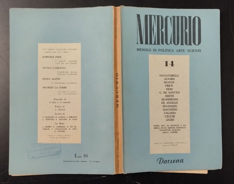 MERCURIO MENSILE DI POLITICA ARTE SCIENZE numeri 1 - 15 …