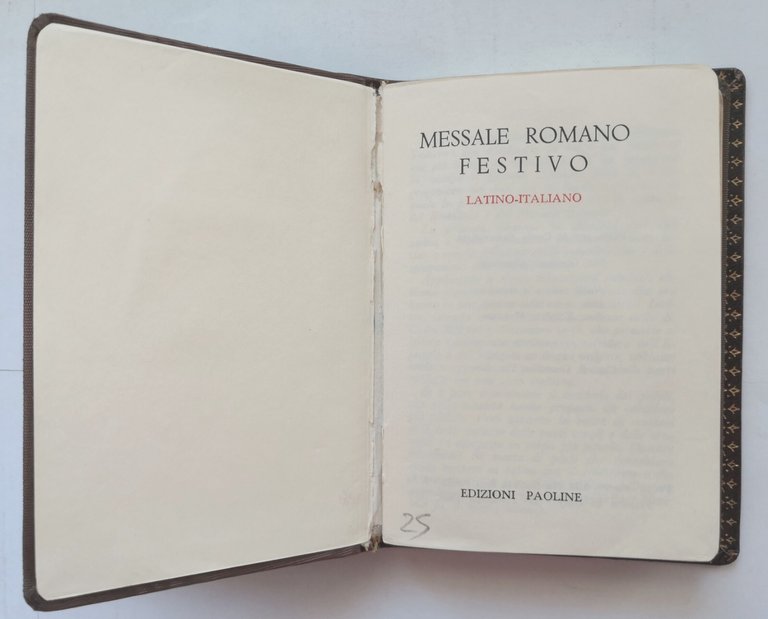 MESSALE ROMANO FESTIVO 1964 Edizioni Paoline latino italiano libro chiesa