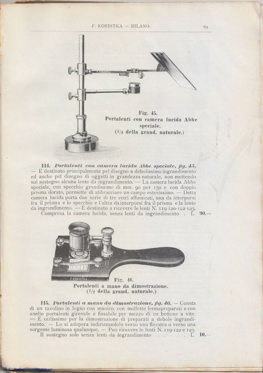 MICROSCOPI ED ACCESSORI Koristka istituto ottico meccanico 1903 Catalogo libro