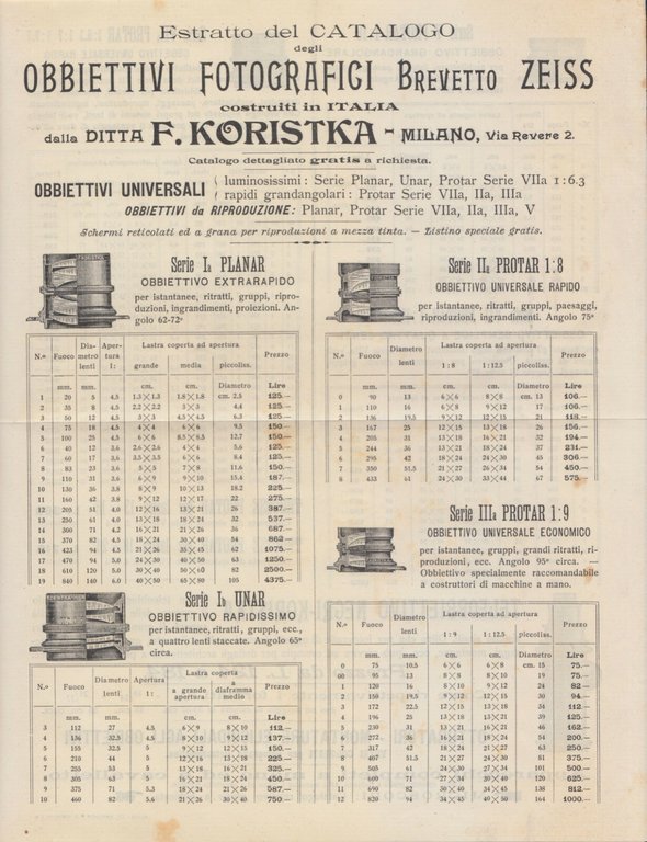 MICROSCOPI ED ACCESSORI Koristka istituto ottico meccanico 1903 Catalogo libro