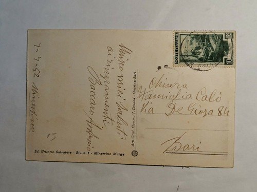 MINERVINO MURGE BARI PIAZZA BOVIO Cartolina Viaggiata 1952 Animata f.to …