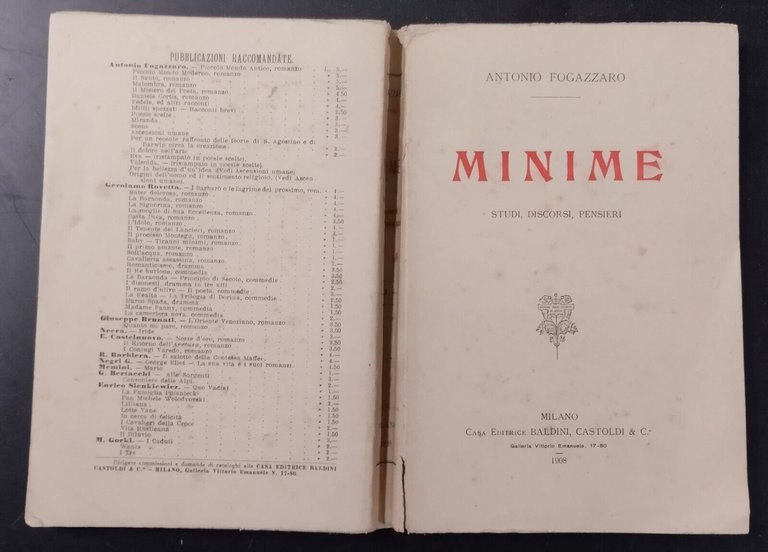 MINIME di Antonio Fogazzaro 1908 Baldini & Castoldi Libro studi …