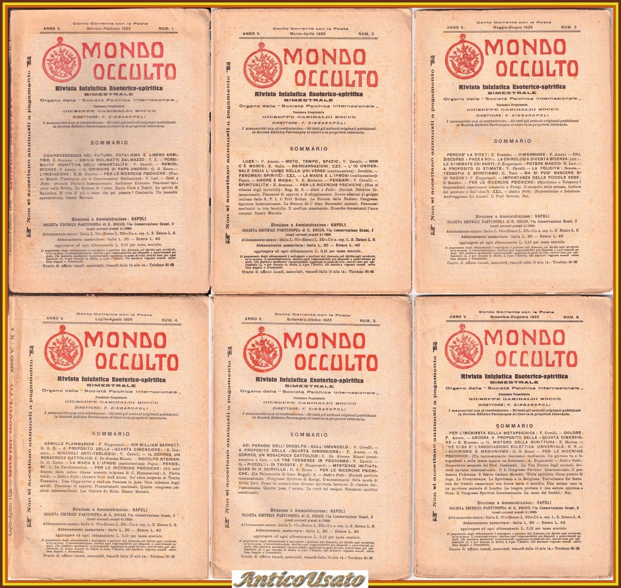 MONDO OCCULTO rivista iniziatica esoterico spiritica 1925 ANNATA COMPLETA vintag