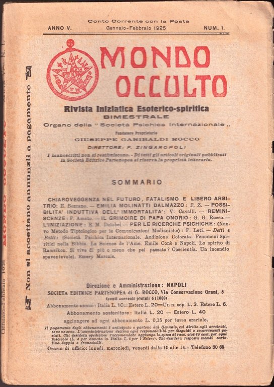 MONDO OCCULTO rivista iniziatica esoterico spiritica 1925 ANNATA COMPLETA vintag