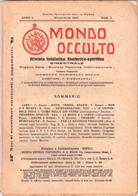 MONDO OCCULTO rivista iniziatica esoterico spiritica 1925 ANNATA COMPLETA vintag