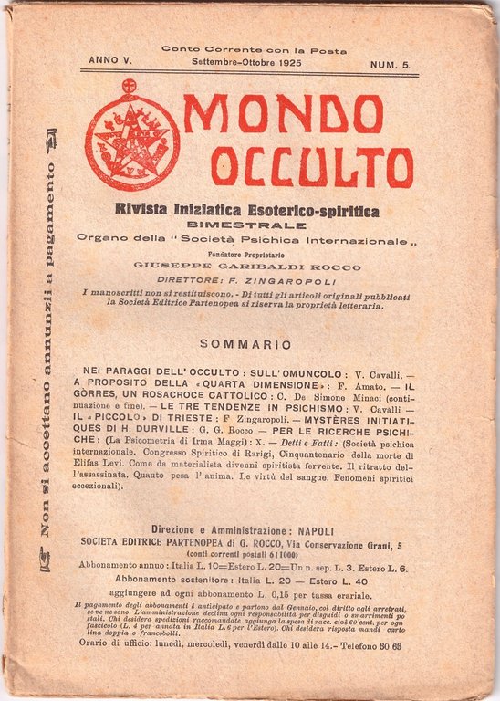 MONDO OCCULTO rivista iniziatica esoterico spiritica 1925 ANNATA COMPLETA vintag