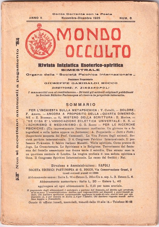 MONDO OCCULTO rivista iniziatica esoterico spiritica 1925 ANNATA COMPLETA vintag