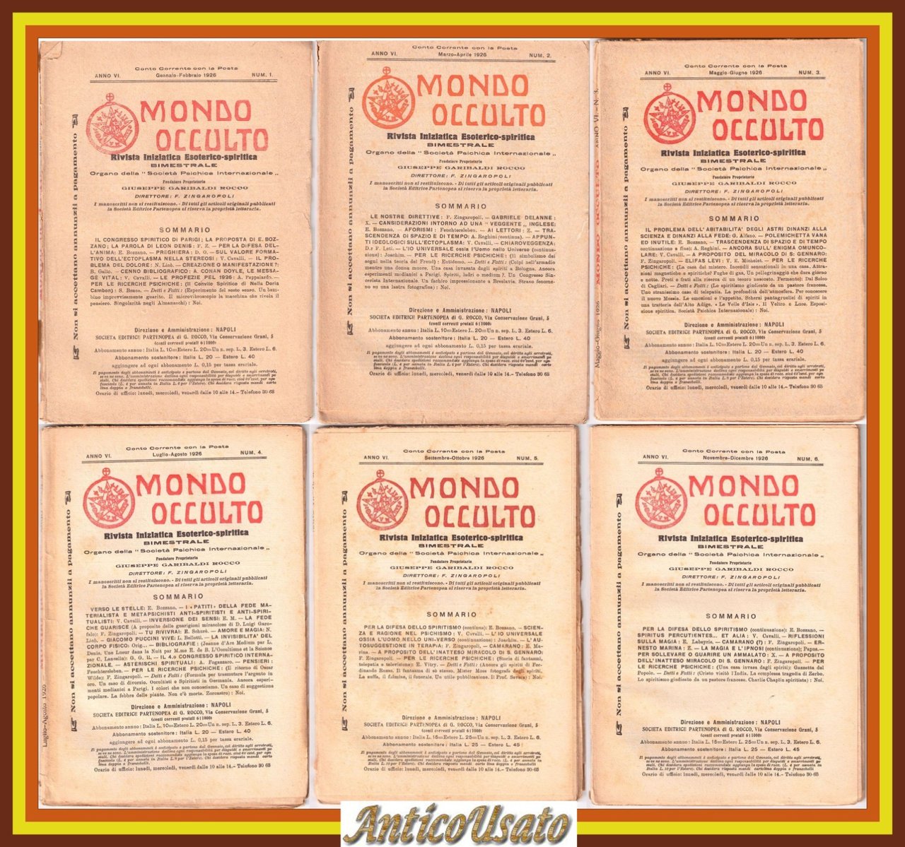 MONDO OCCULTO rivista iniziatica esoterico spiritica 1926 ANNATA COMPLETA vintag