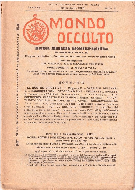 MONDO OCCULTO rivista iniziatica esoterico spiritica 1926 ANNATA COMPLETA vintag
