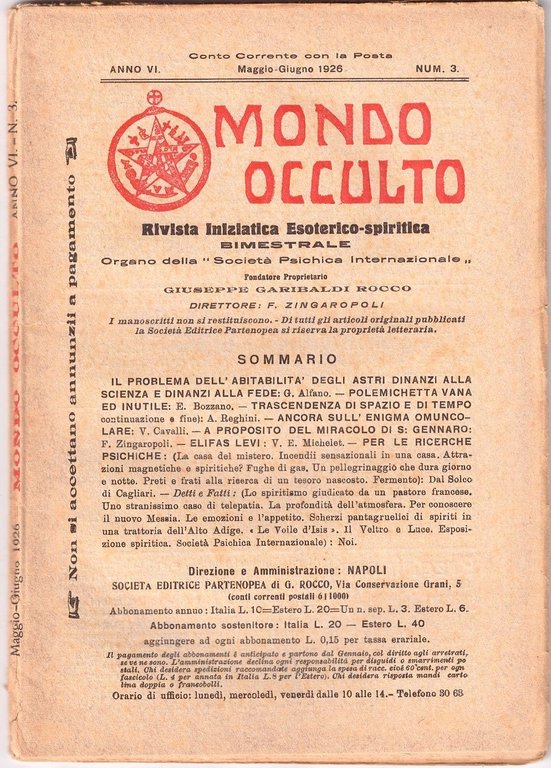 MONDO OCCULTO rivista iniziatica esoterico spiritica 1926 ANNATA COMPLETA vintag