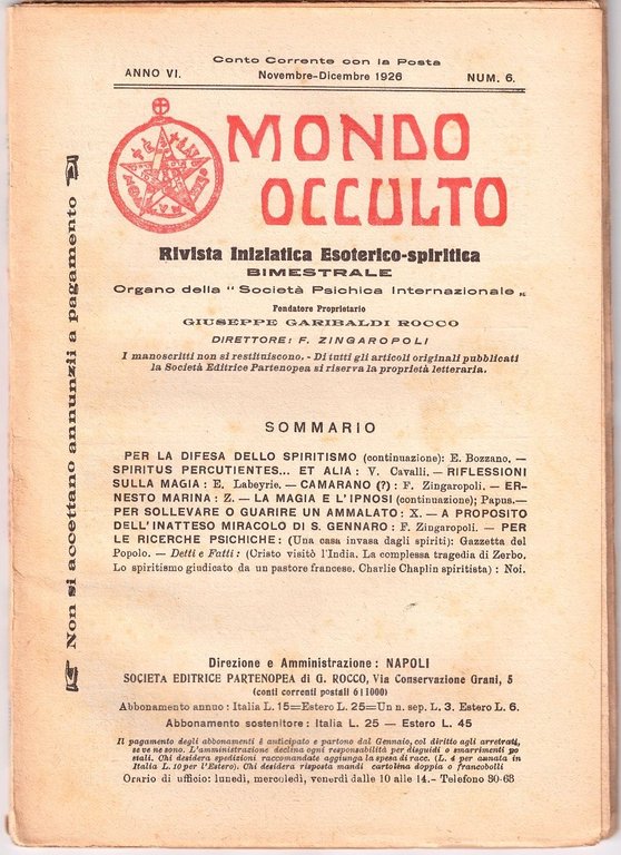 MONDO OCCULTO rivista iniziatica esoterico spiritica 1926 ANNATA COMPLETA vintag