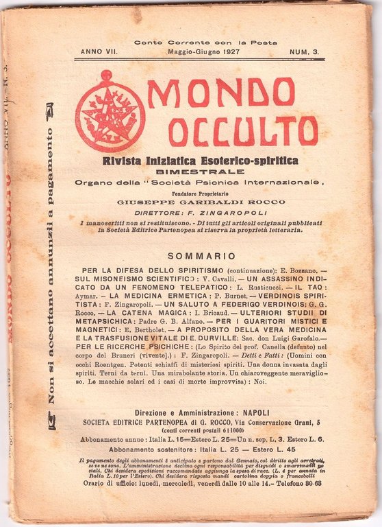 MONDO OCCULTO rivista iniziatica esoterico spiritica 1927 ANNATA COMPLETA ANNO …