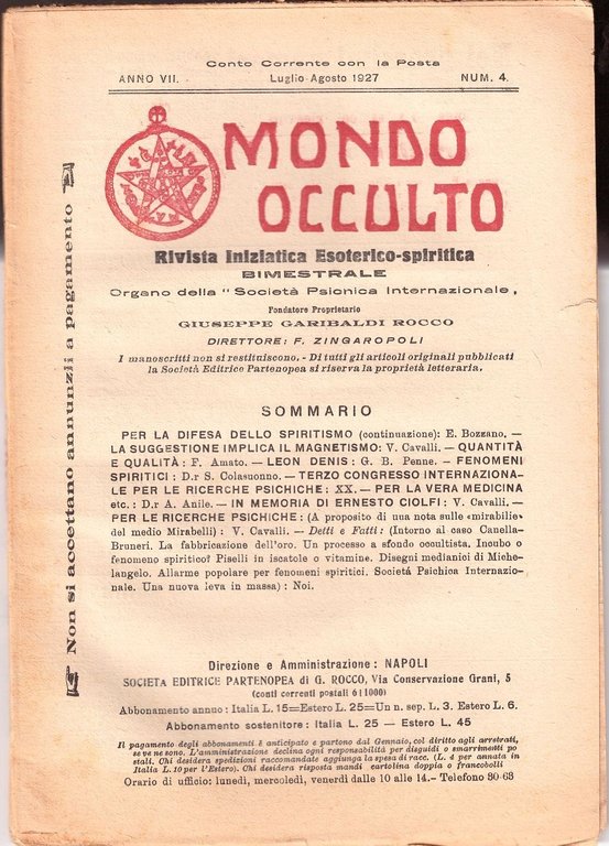 MONDO OCCULTO rivista iniziatica esoterico spiritica 1927 ANNATA COMPLETA ANNO …
