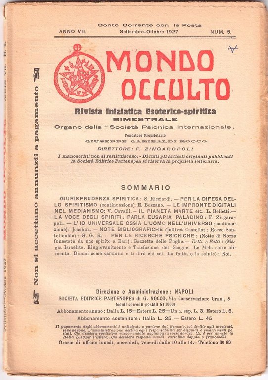 MONDO OCCULTO rivista iniziatica esoterico spiritica 1927 ANNATA COMPLETA ANNO …