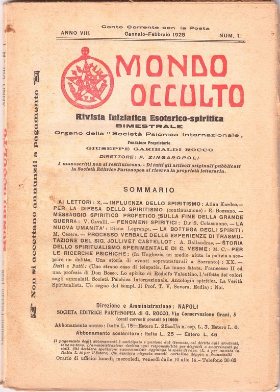MONDO OCCULTO rivista iniziatica esoterico spiritica 1928 ANNATA COMPLETA vintag