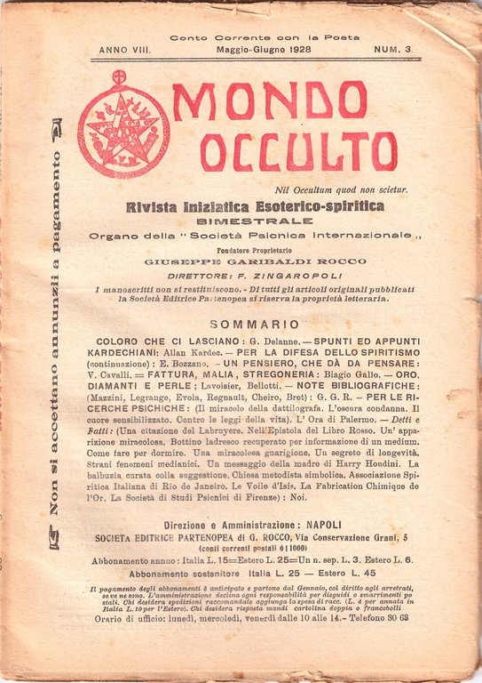 MONDO OCCULTO rivista iniziatica esoterico spiritica 1928 ANNATA COMPLETA vintag