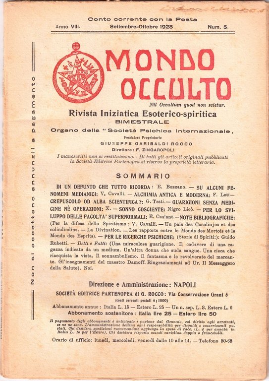 MONDO OCCULTO rivista iniziatica esoterico spiritica 1928 ANNATA COMPLETA vintag