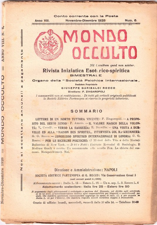MONDO OCCULTO rivista iniziatica esoterico spiritica 1928 ANNATA COMPLETA vintag