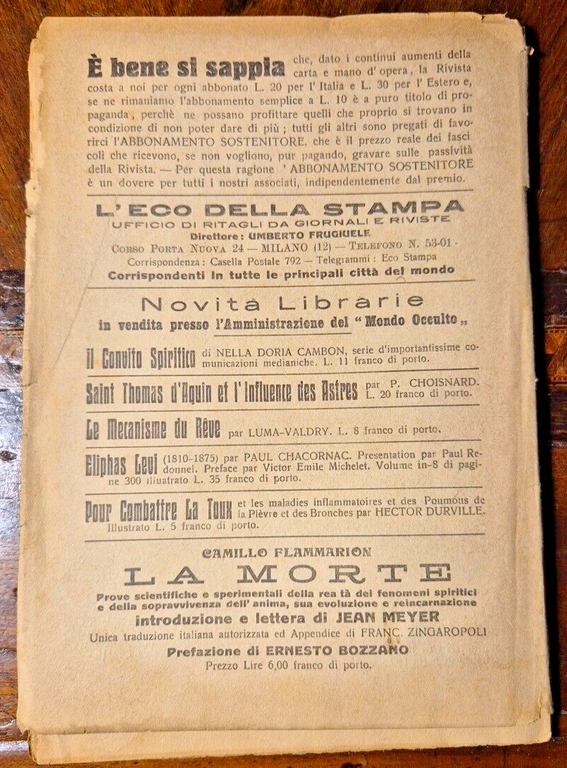 MONDO OCCULTO rivista iniziatica esoterico spiritica 2 1926 Bozzano Zingaropoli