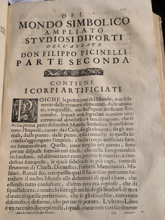 MONDO SIMBOLICO FORMATO D'IMPRESE di Filippo Picinelli 1670 mancano 12 …